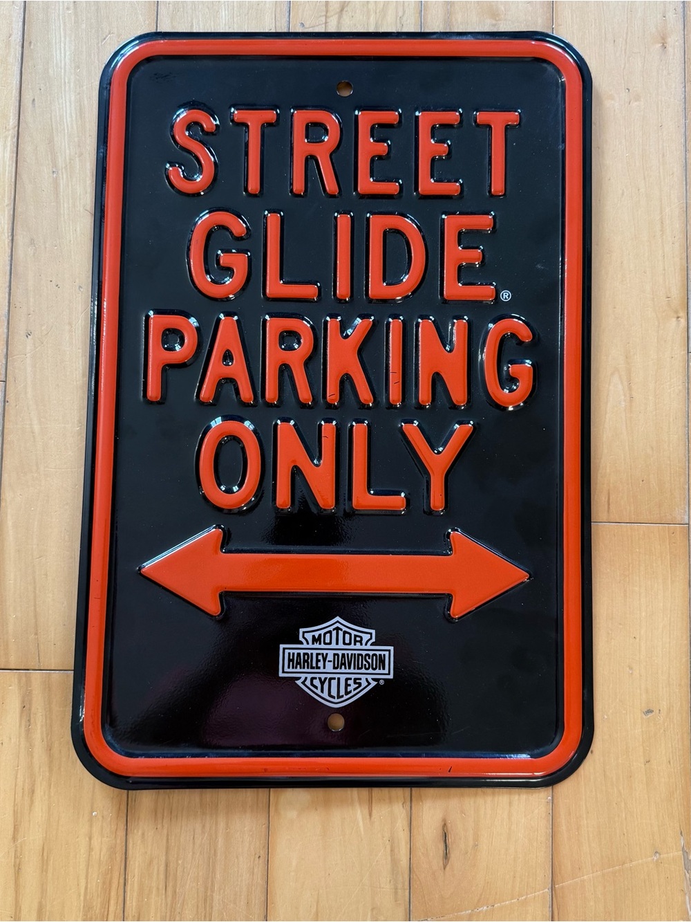 Harley-Davidson Black and Orange Street Glide Parking Sign